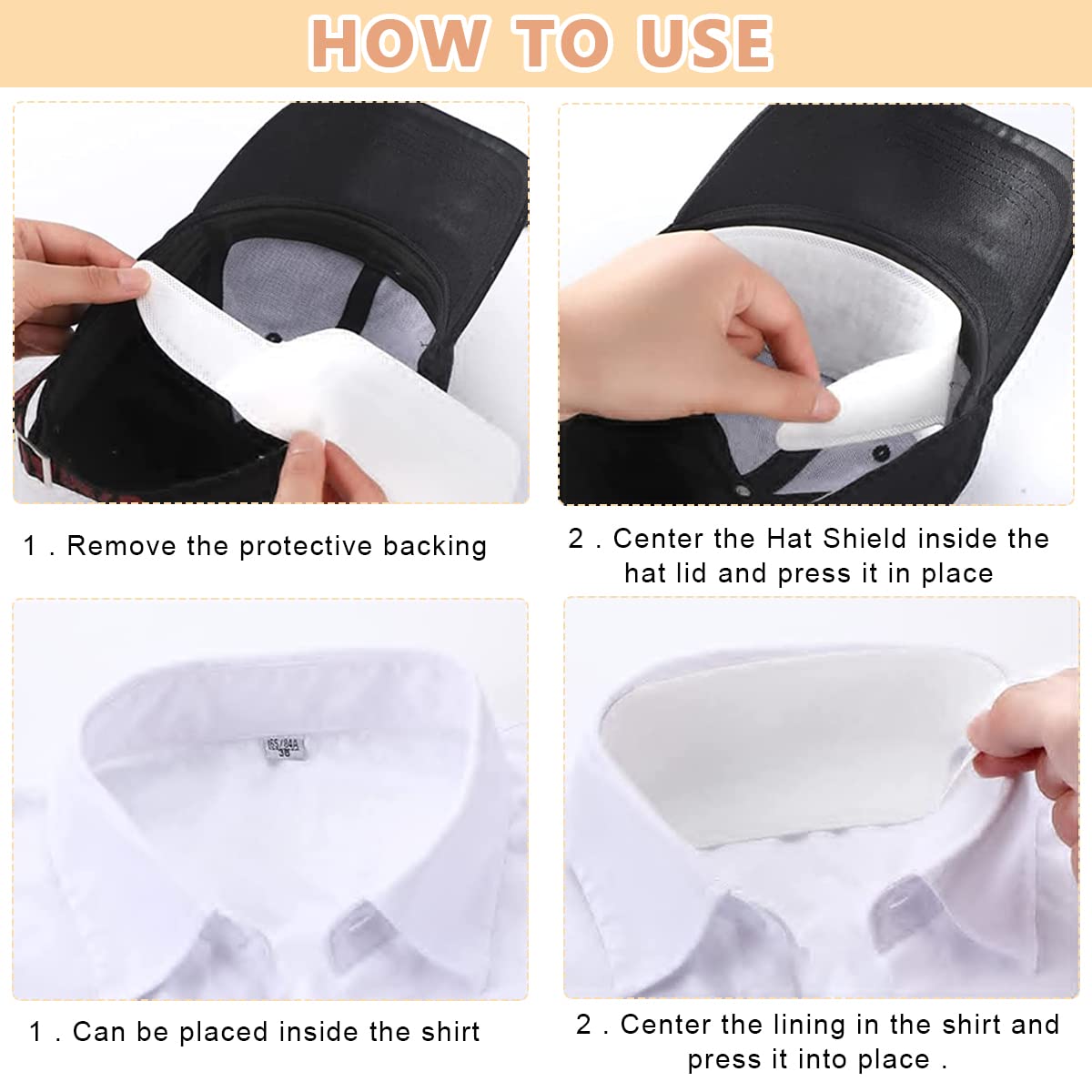 HANNEA 20pcs Collar Neck Liner Sweat Pads Self-adhesive Sweat Absorption Pad for Hat Cap Brim, Shirt Collar Absorbing Sweat Invisible Protector Antiperspirant Sticker HANNEA 20pcs Collar Neck Liner Sweat Pads Self-adhesive Sweat Absorption Pad for Hat Cap Brim, Shirt Collar Absorbing Sweat Invisible Protector Antiperspirant Sticker